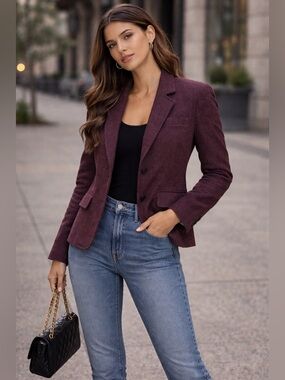 Club Monaco Wool Blend Tailored Blazer Size 6 | Structured Plum Jacket